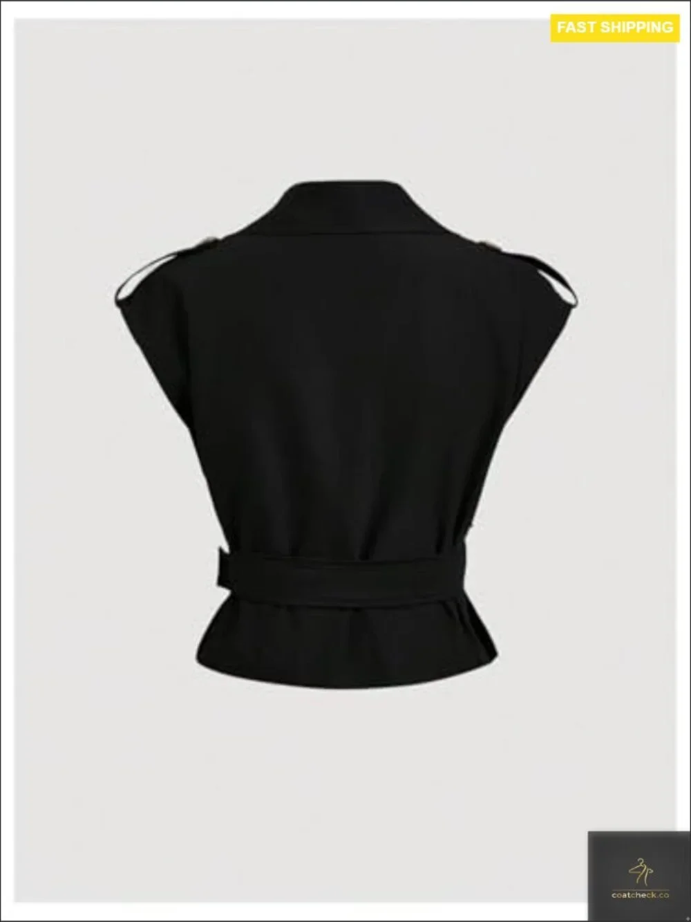 Cropped Short Trench Coat Belted Cap Sleeve Sleeveless Vest Crop Jackets Going - Picture 3 of 5